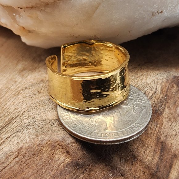 Contemporary Design Adjustable Band Artisan GG Ring 14k Gold plated - Picture 4 of 10